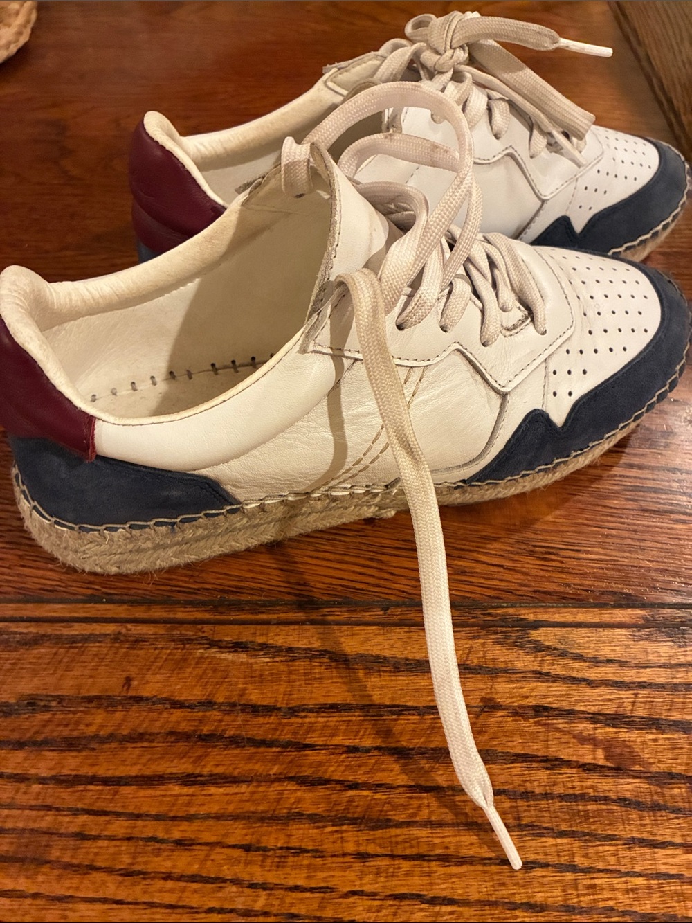 Free People Cream Espadrille Sneakers with Navy & Burgundy Accents